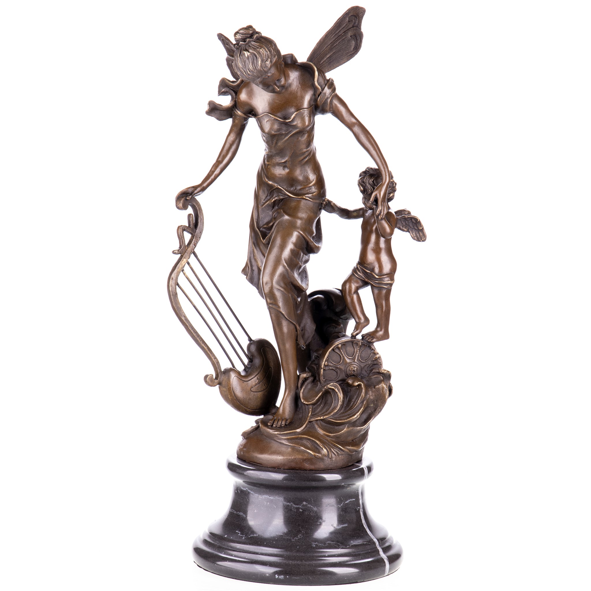 Nő hárfával, angyallal bronz szobor, Jugendstil  képe